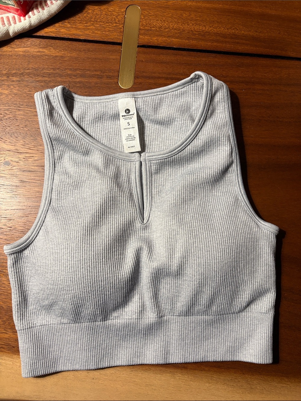 90 Degree By Reflex Light Gray Ribbed Crop Tank